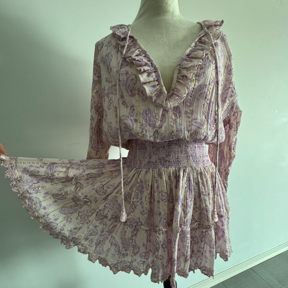 Hemant and Nandita Sequin Paisley Print Purple Mini Dress Size L - Picture 3 of 17